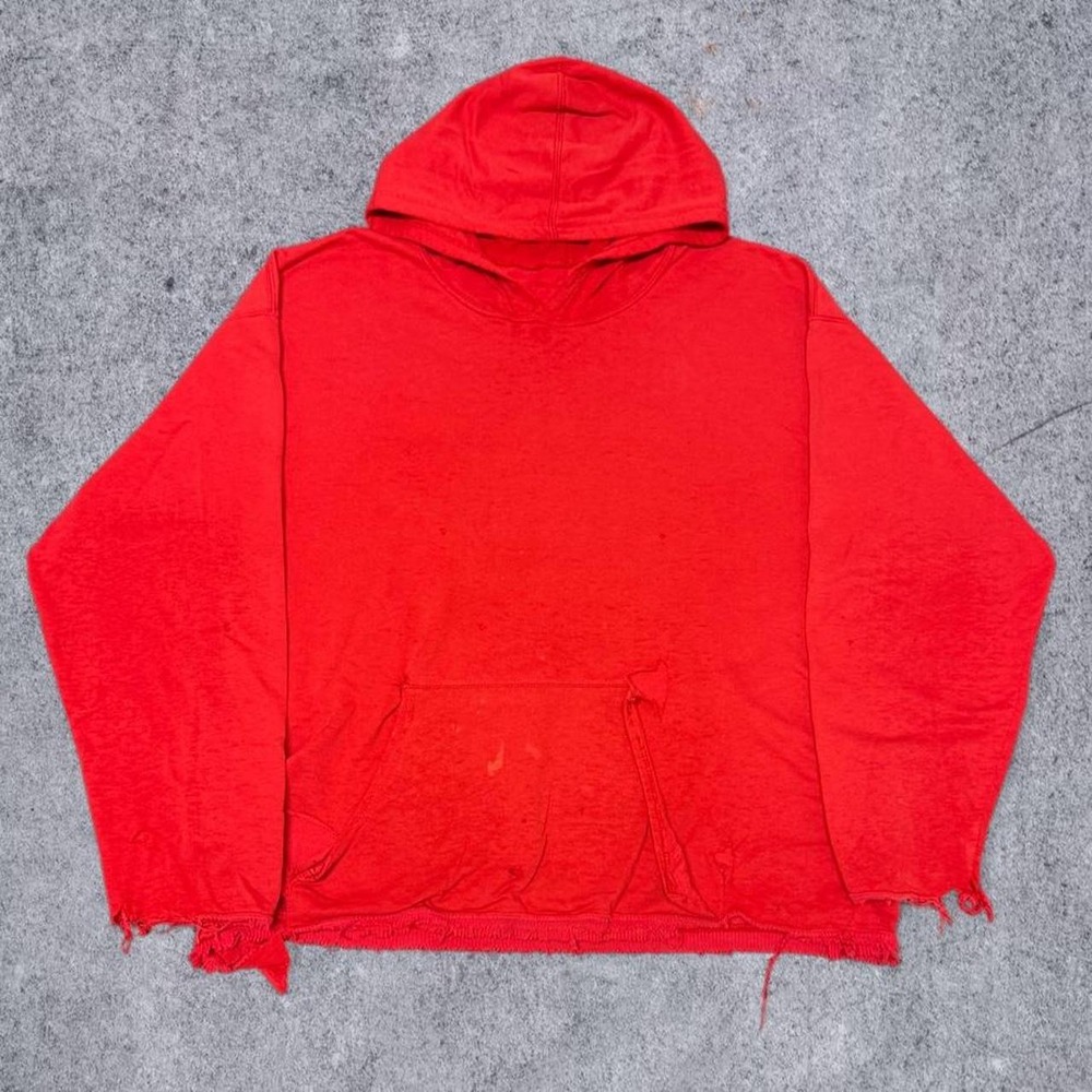 Vintage 90s Thrashed Red Hoodie Mens XL Distressed USA Pullover Sweatshirt